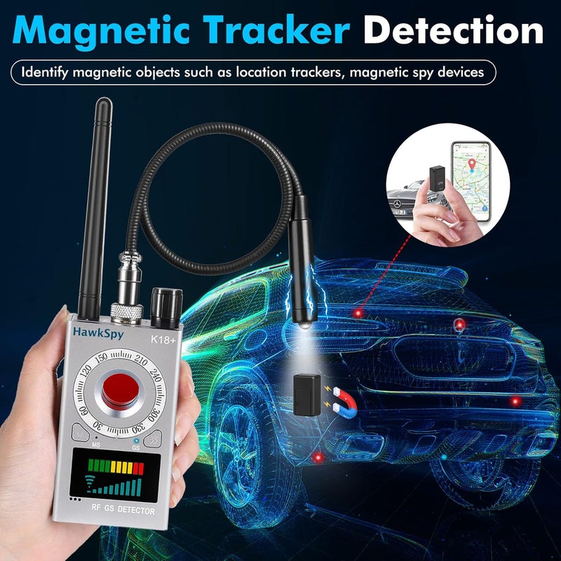 HawkSpy K18 Hidden Camera Detectors Bug & GPS Tracker Scanner Spy Camera Finder for Hidden Devices Listening Device Scanner with Sound & Vibration Alarm Portable Privacy Protectionn(Silver) - Image 4